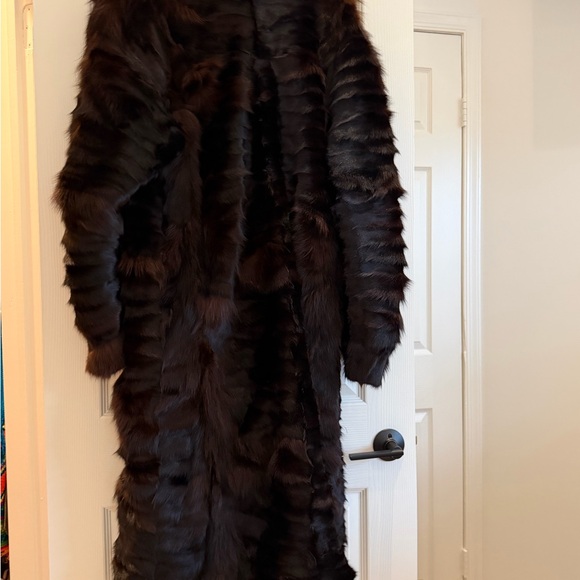 Luxurious Dark Brown Real Mink Fur with Fox Coat - Picture 12 of 15